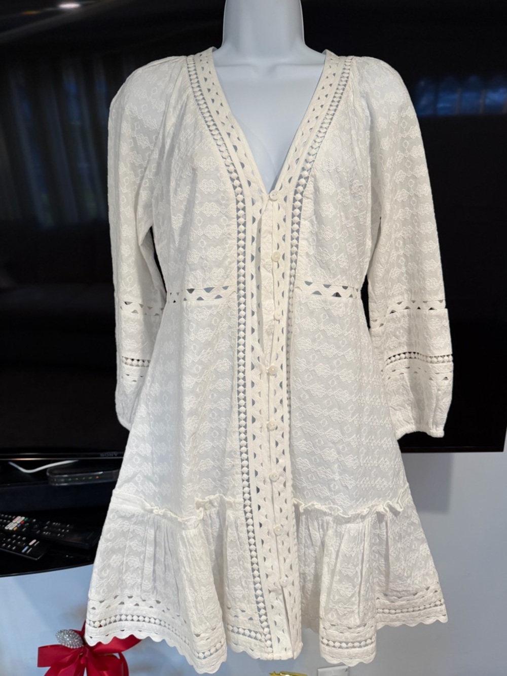 Veronica Beard DAEJA White Eyelet V-Neck Mini Dress⭐️ - Picture 12 of 16